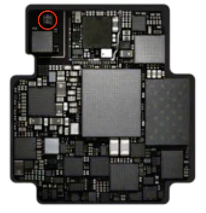 Apple Watch S1 Board Showing a Lone U.FL Antenna Connector